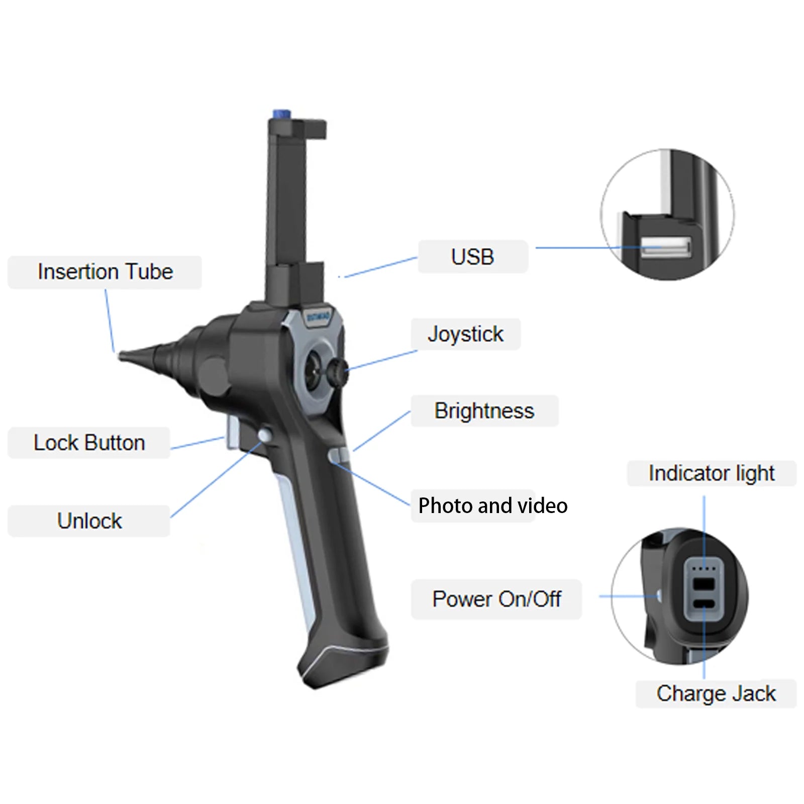 Industrial Videoscope 360 Degrees Articulating Borescope 4.0mm/6.0mm Industrial Videoscope 720p 8LEDs Multi-function a 1M