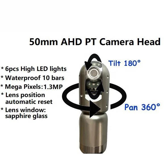 50mm Pan Tilt Pipe Inspection Camera for Underwater Wells 8 Inch AHD Monitor with Screen 20m to 60m with Meter Counter