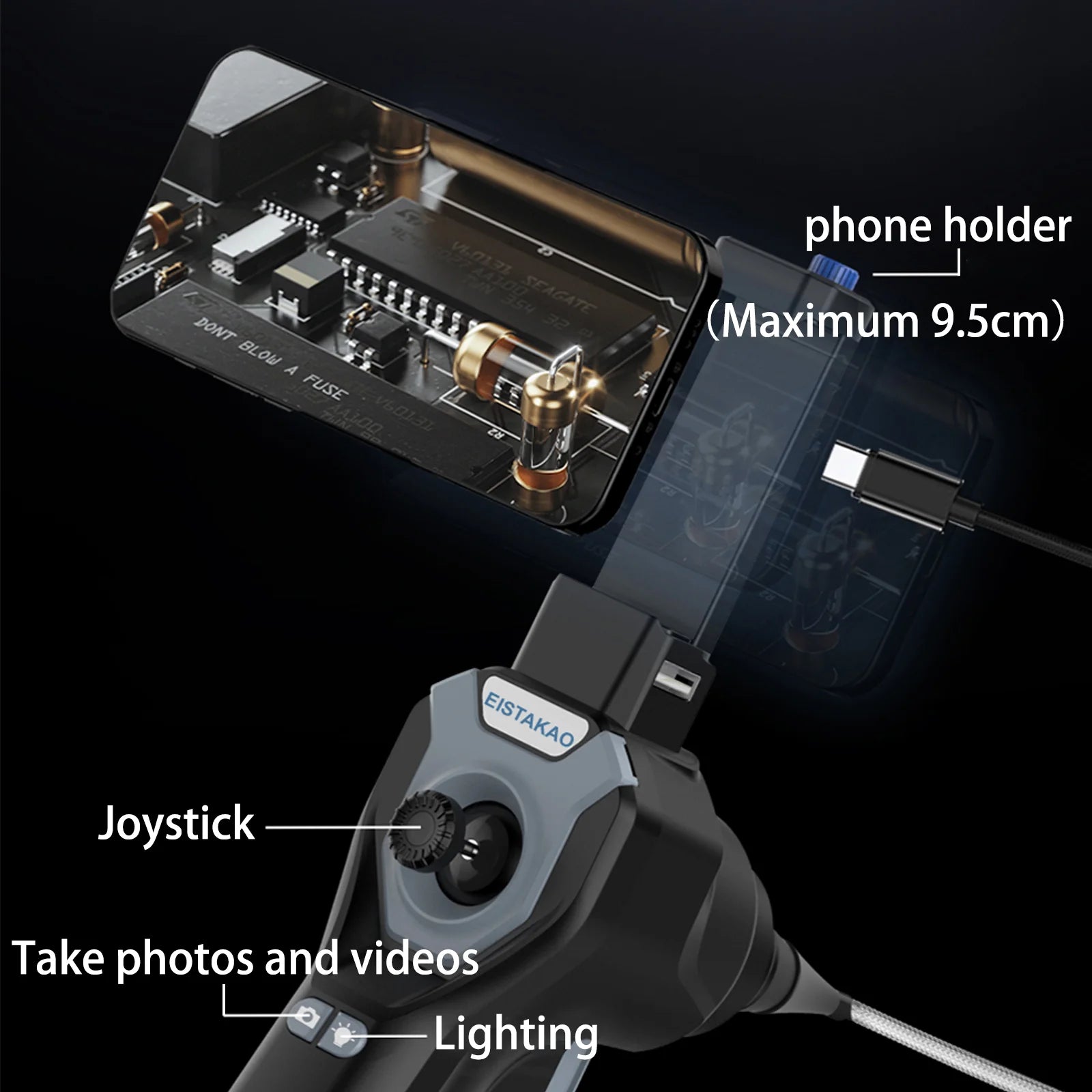 Industrial Videoscope 360 Degrees Articulating Borescope 4.0mm/6.0mm Industrial Videoscope 720p 8LEDs Multi-function a 1M