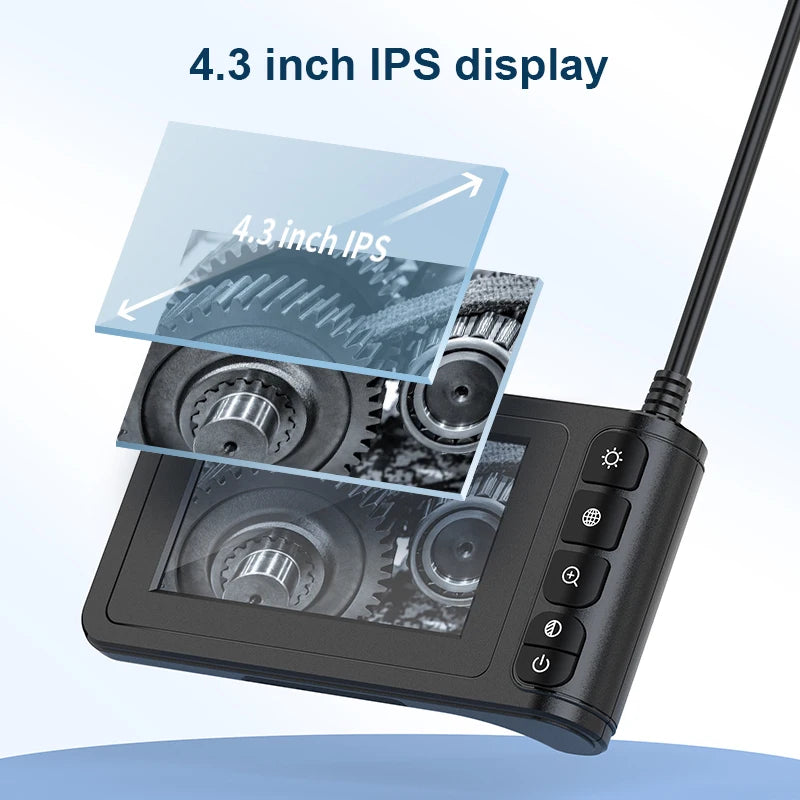 Industrial Endoscope Camera 4.3" IPS Screen HD1080P Single Dual Lens Pipe Car Inspection Borescope IP68 Waterproof LEDs 2600mAh