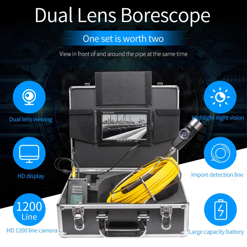 7 Inch Hd Endoscopic Camera Portable Led Light Source for Endoscope Double Lens Endoscope Camera Sewer Crawler Camera