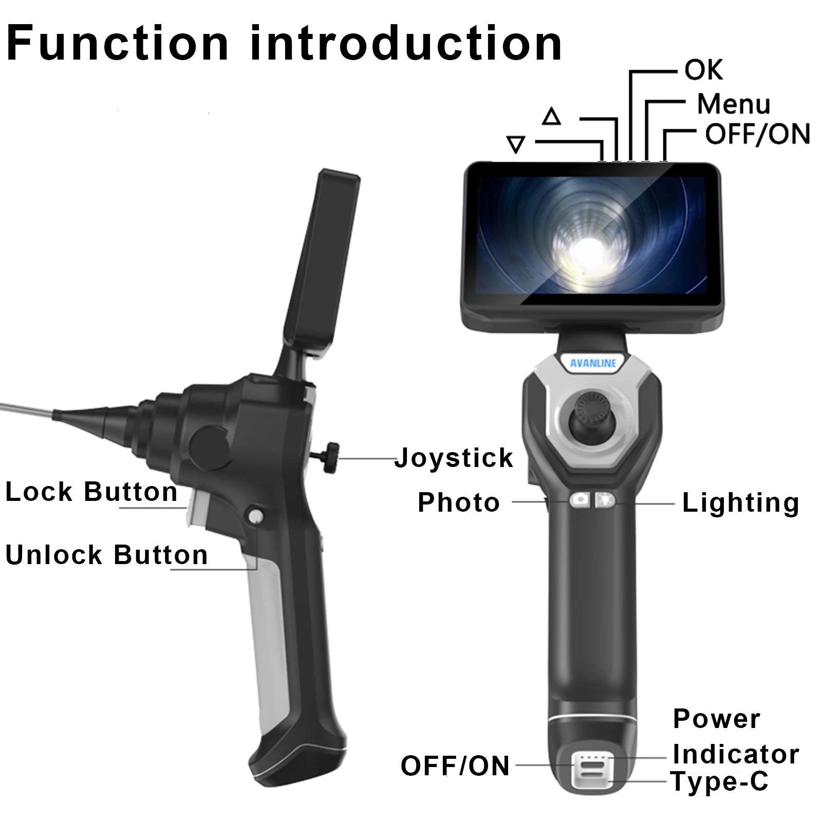 Industrial Videoscope360 Degrees Articulating Videoscope 4.0mm 6.0mm 720p 8LEDs Multi Function 1M 4.5 Inch Industrial Videoscope