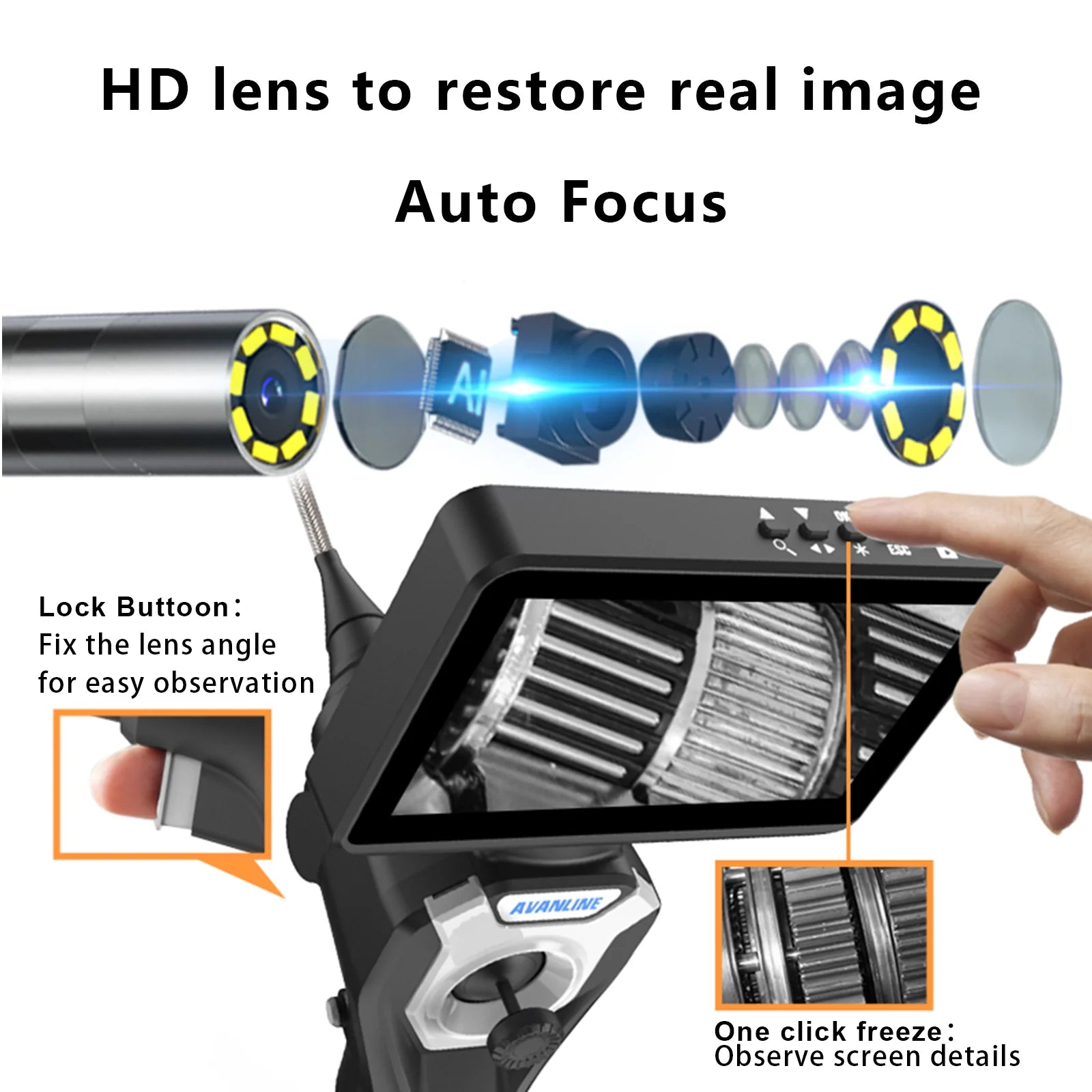 Industrial Videoscope360 Degrees Articulating Videoscope 4.0mm 6.0mm 720p 8LEDs Multi Function 1M 4.5 Inch Industrial Videoscope