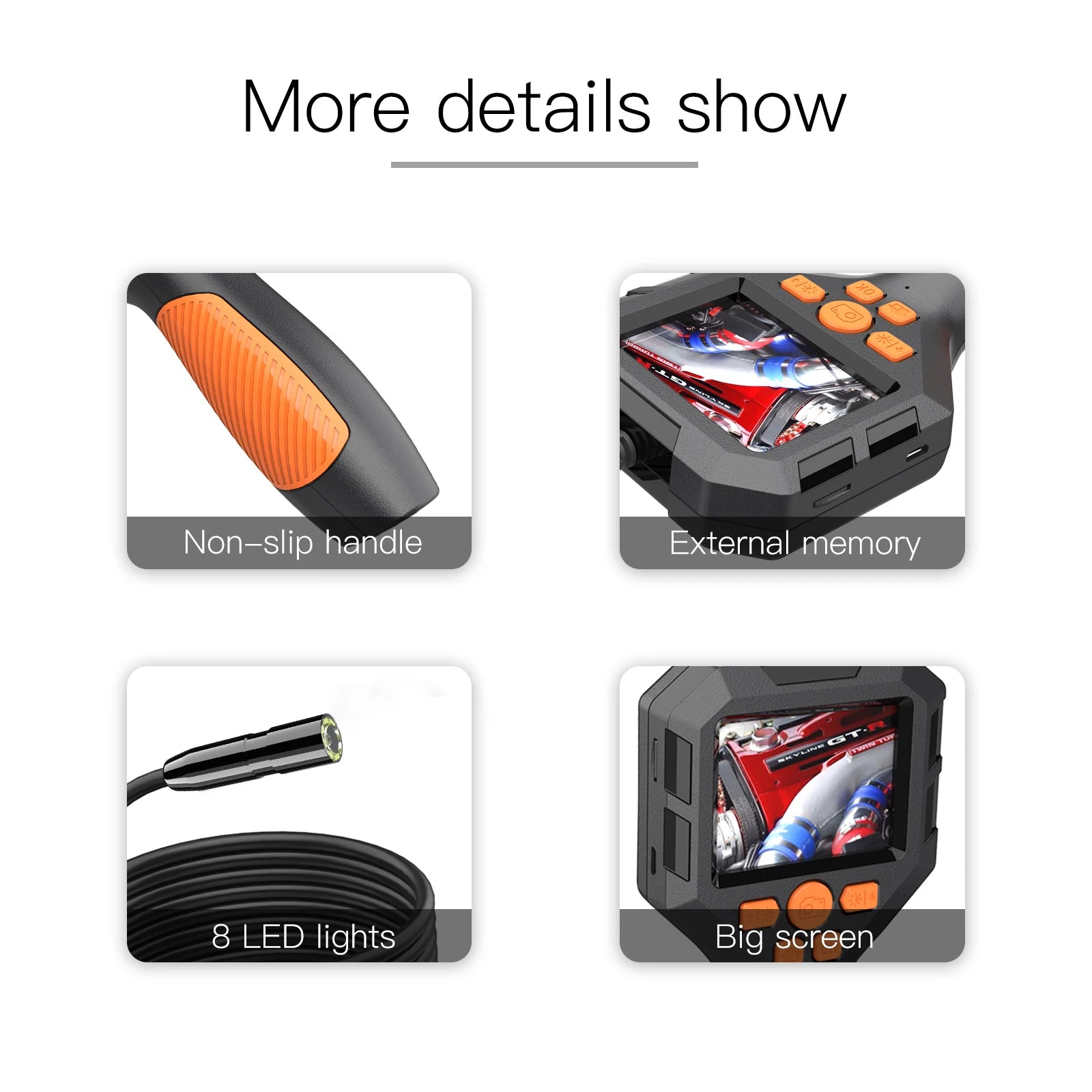 P10 Industrial Pipe Endoscope 3.9mm 5.5mm 8mm 2.8 Inch Ips Color HD Screen 1080P for Vehicle Pipe Camera Endoscope