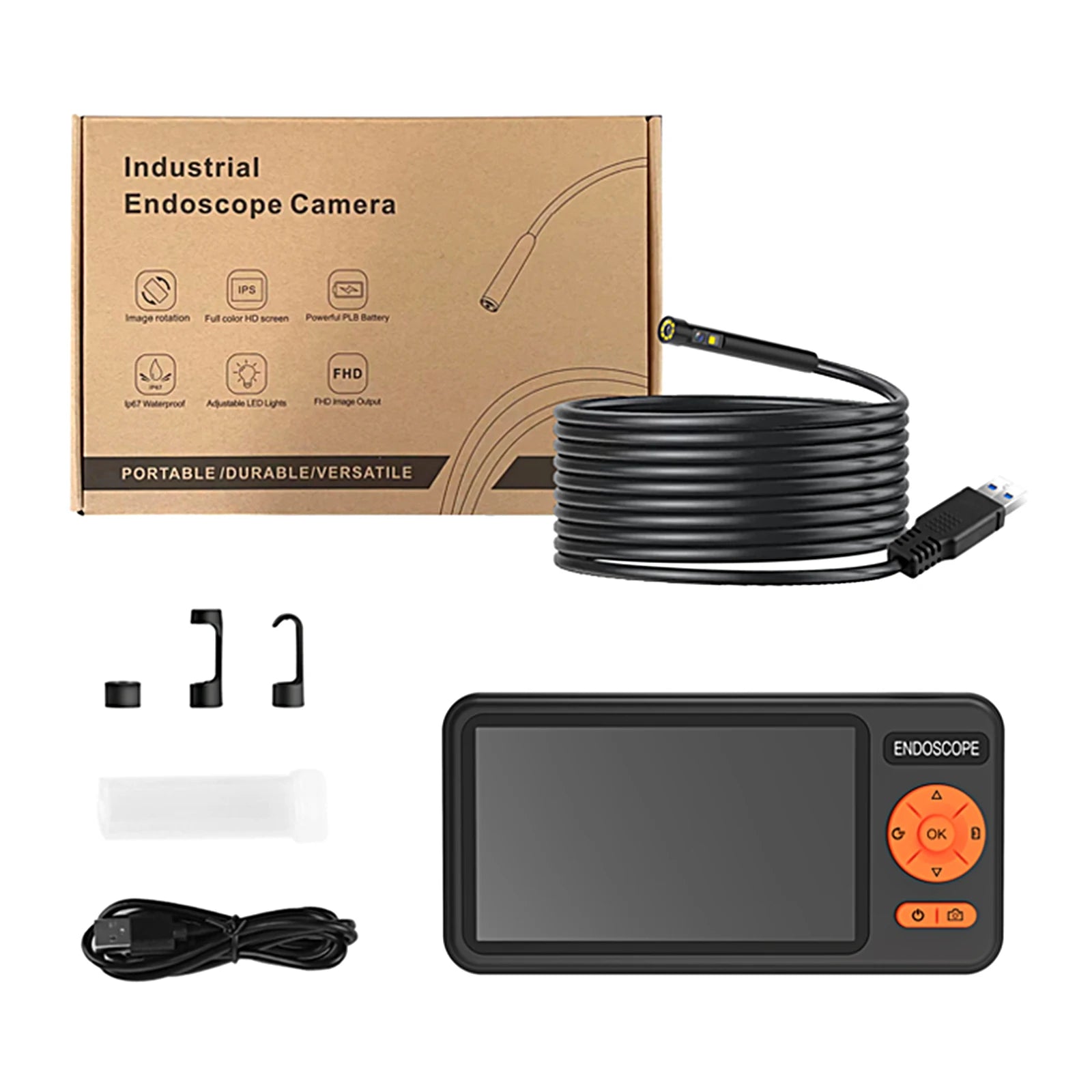 4.5 Inch Inspection Borescope 8mm 2M  Dual Lens Videoscope Pipe 3.9mm Car Industrial Endoscope Borehole Inspection Camera