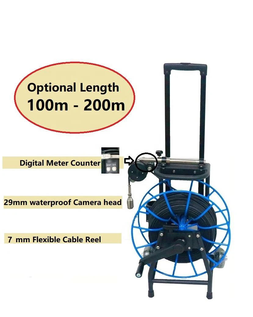 50mm Pan Tilt Pipe Inspection Camera for Underwater Wells 8 Inch AHD Monitor with Screen 20m to 60m with Meter Counter