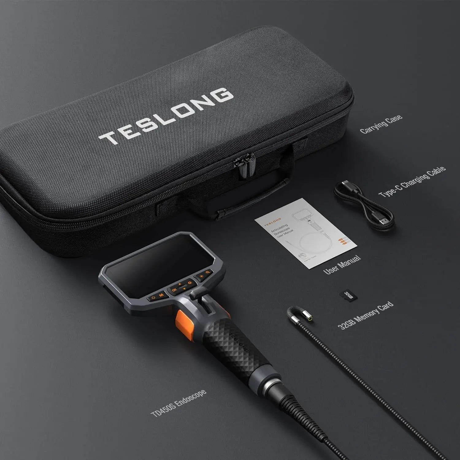 8.5mm Two-Way Articulating Borescope with Light Dual Lens Industrial Endoscope Inspection Camera with Articulated Probe TD450S