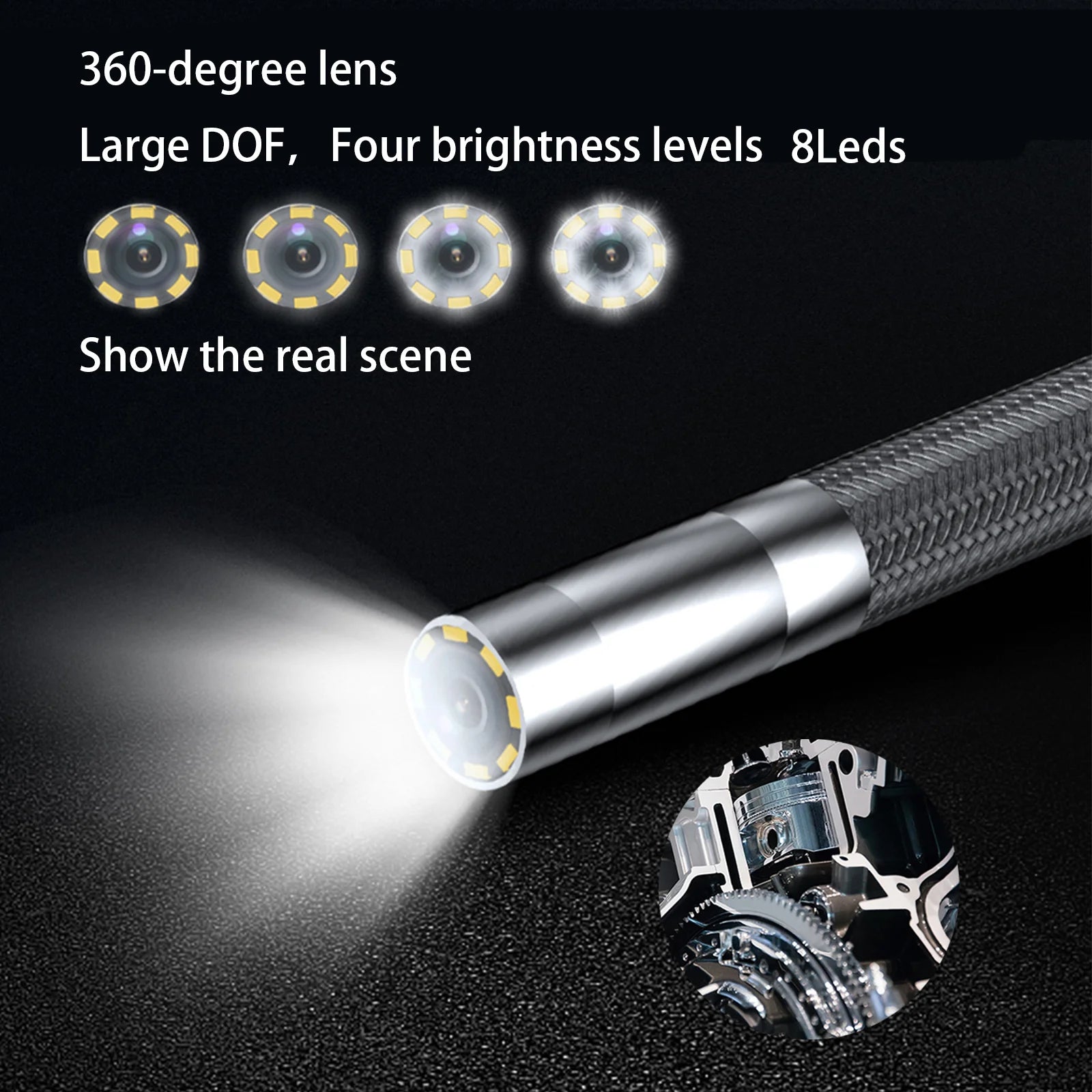 Industrial Videoscope 360 Degrees Articulating Borescope 4.0mm/6.0mm Industrial Videoscope 720p 8LEDs Multi-function a 1M