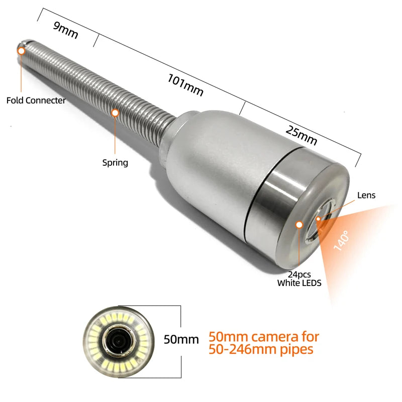 HD Waterproof Inspection CCTV Camera 24 Highlighted White Light LEDs Self-balancing 25mm Drain Sewer Pipe Inspection Camera
